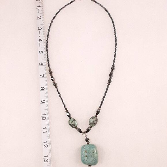 Turquoise Large Stone Hematite Necklace Faceted Beads Baubles Handmade Nice! - Picture 7 of 7